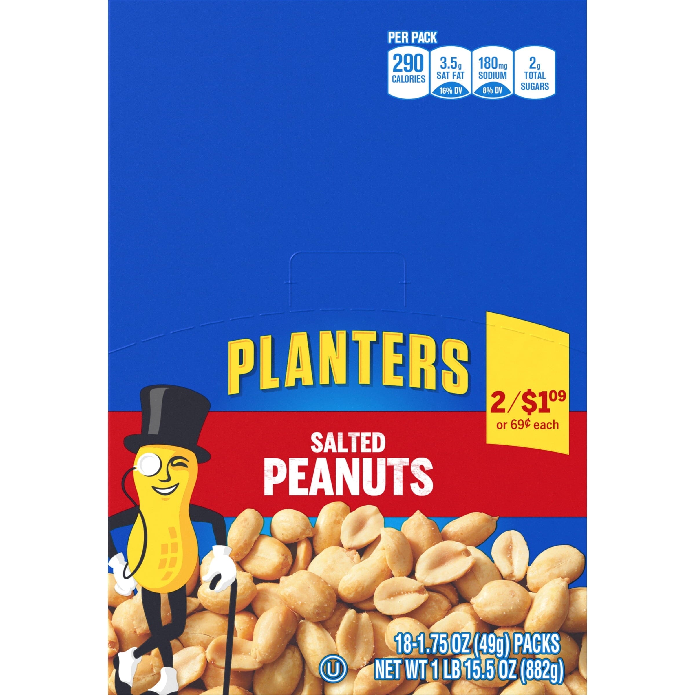 Planters Salted Peanuts, 18 ct Box, 1.75 oz Packs