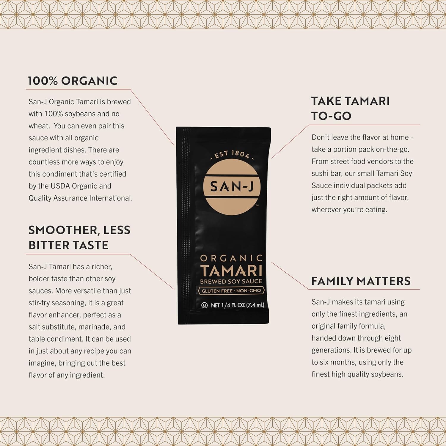 San J Organic Tamari Soy Sauce Gluten Free Non-GMO Gold Label Travel Packs, 0.25 Ounce Package. 200-Count