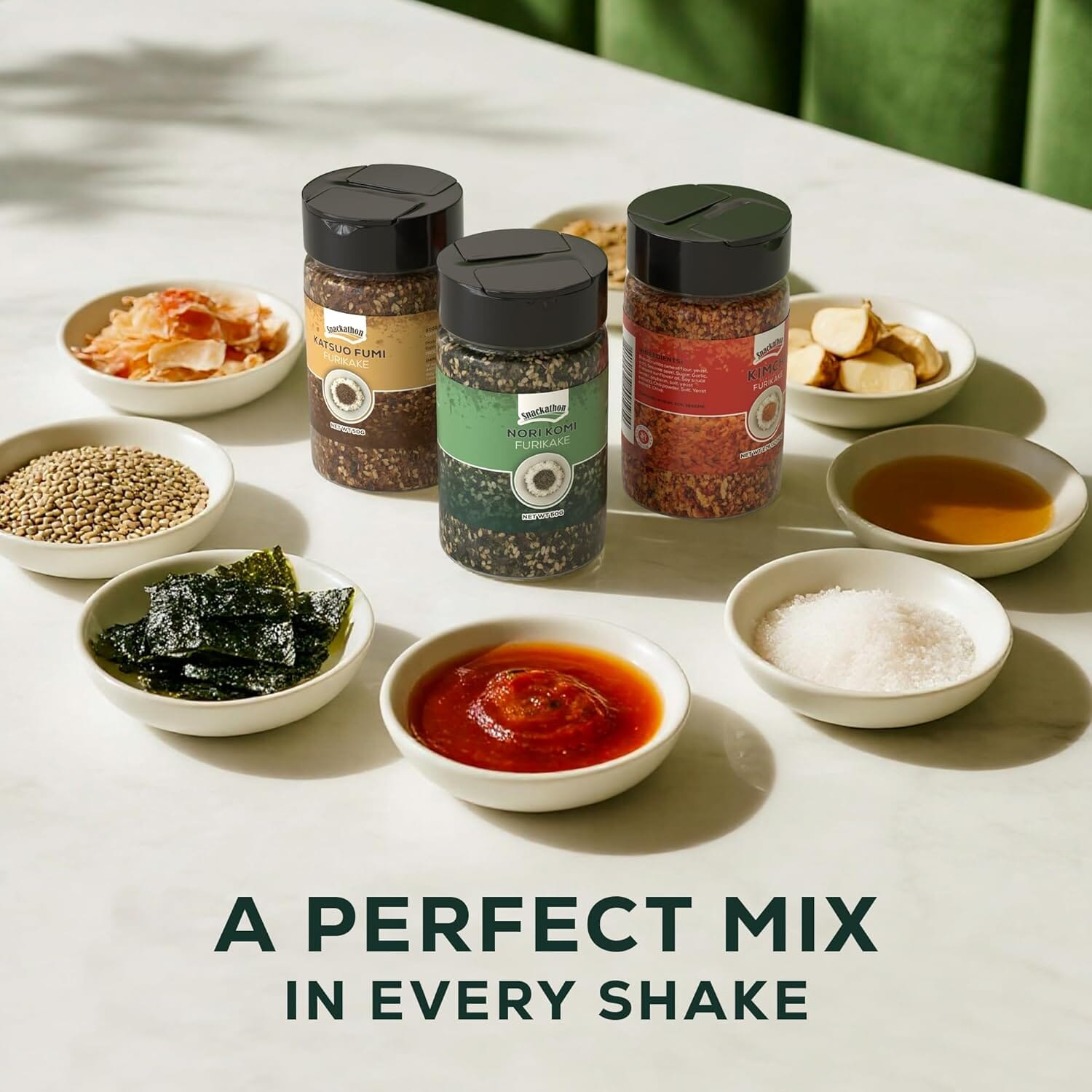 Snackathon Furikake Rice Seasoning, 3-Flavor Bundle (Nori Komi, Katsuo Fumi, Kimchi Flavored)