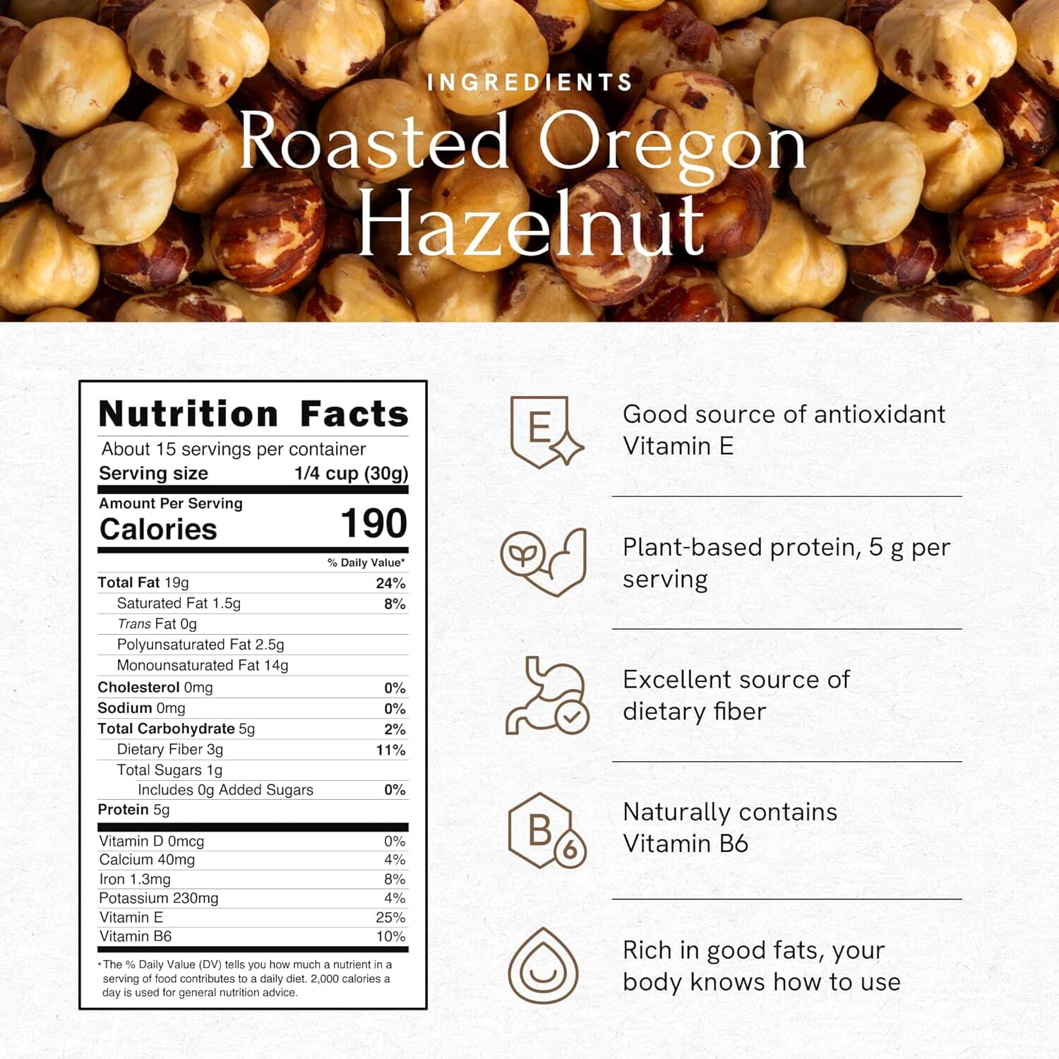 Snackathon Roasted Oregon Hazelnuts, Unsalted, Dry Roasted, Whole Filberts, Premium Natural Nuts Grown in USA, 1 LB Resealable Bag, Healthy Snack, Ideal for Baking, Nut Butters & Recipes