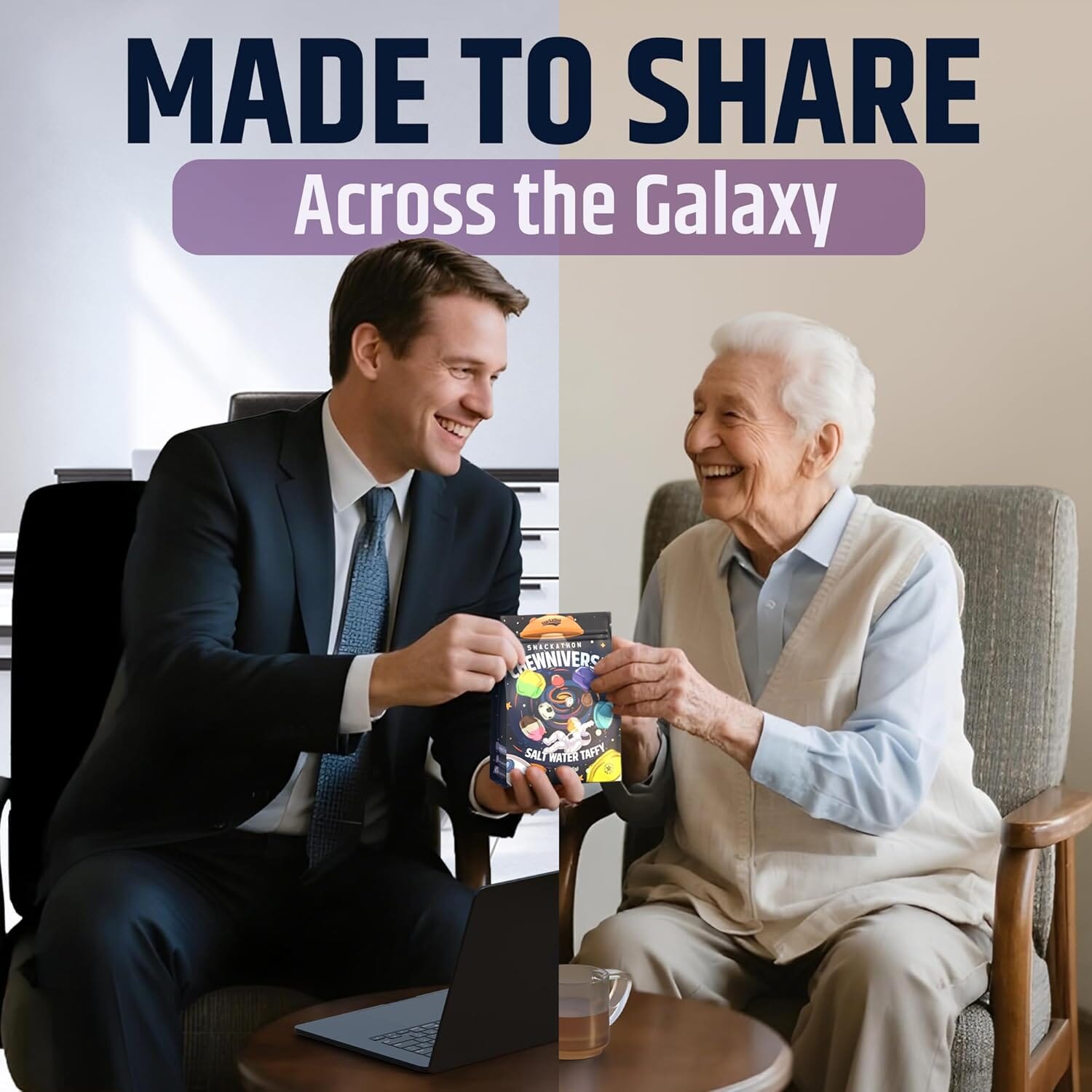 Snackathon Salt Water Taffy Assorted Mix β Chewniverse Edition, 10 Flavor Variety, Individually Wrapped Soft & Chewy Gourmet Candy, Unique 7 oz Themed Bag for Gifting