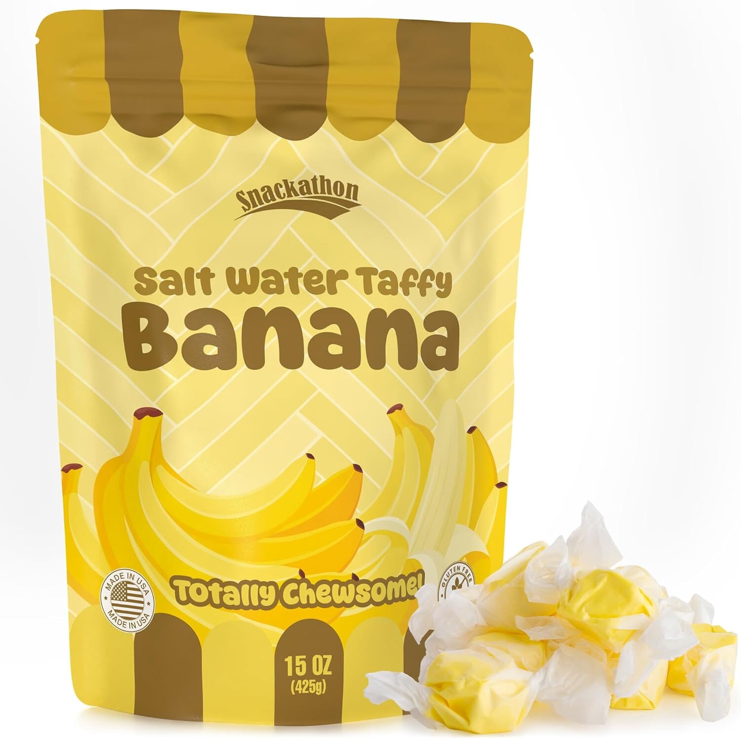 Snackathon Salt Water Taffy Single Flavor, Bulk Individually Wrapped Gourmet Candy, Soft & Chewy Sweet Treats, 15 oz Resealable Bag