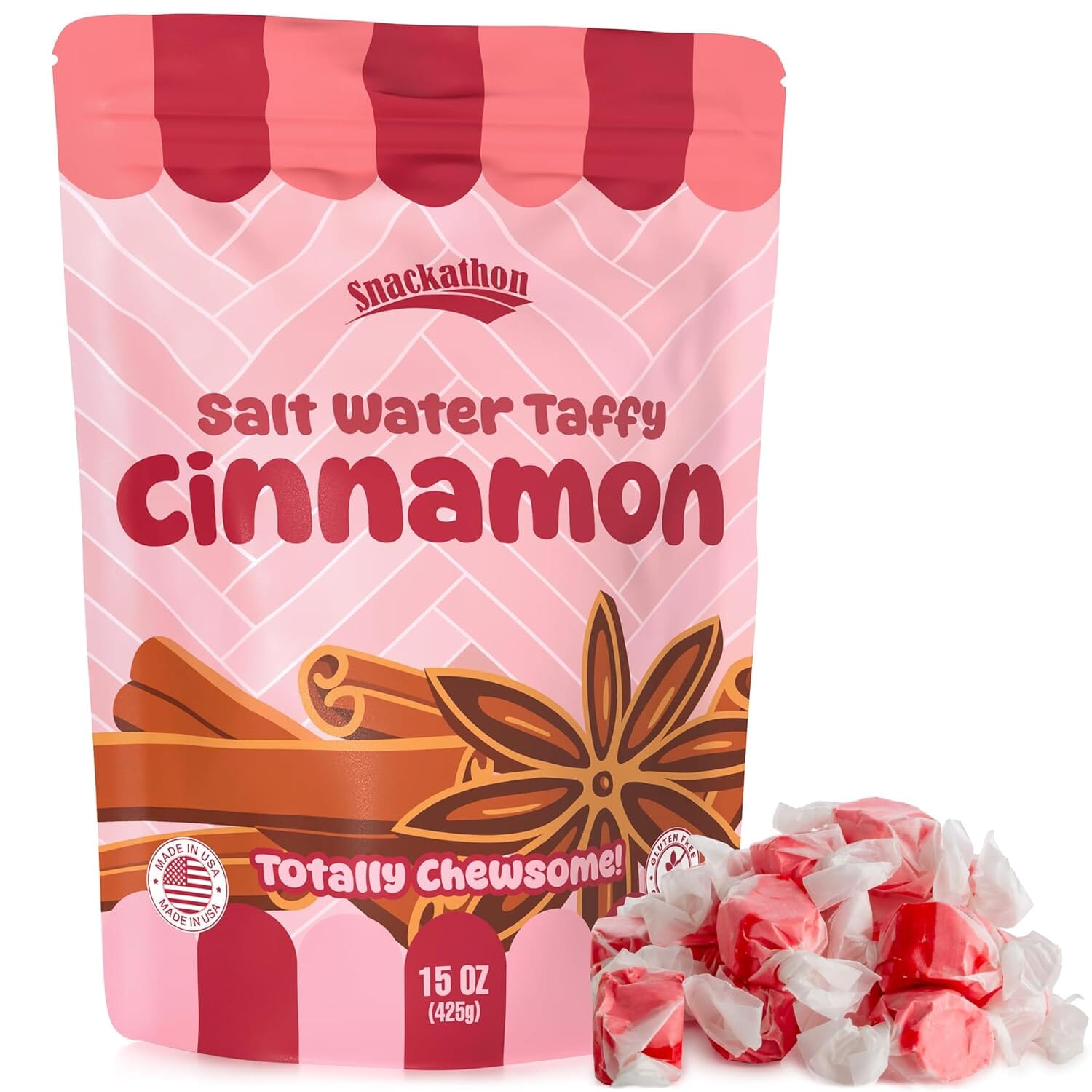 Snackathon Salt Water Taffy Single Flavor, Bulk Individually Wrapped Gourmet Candy, Soft & Chewy Sweet Treats, 15 oz Resealable Bag
