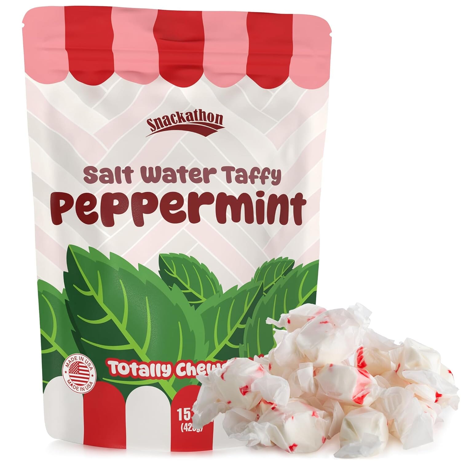 Snackathon Salt Water Taffy Single Flavor, Bulk Individually Wrapped Gourmet Candy, Soft & Chewy Sweet Treats, 15 oz Resealable Bag