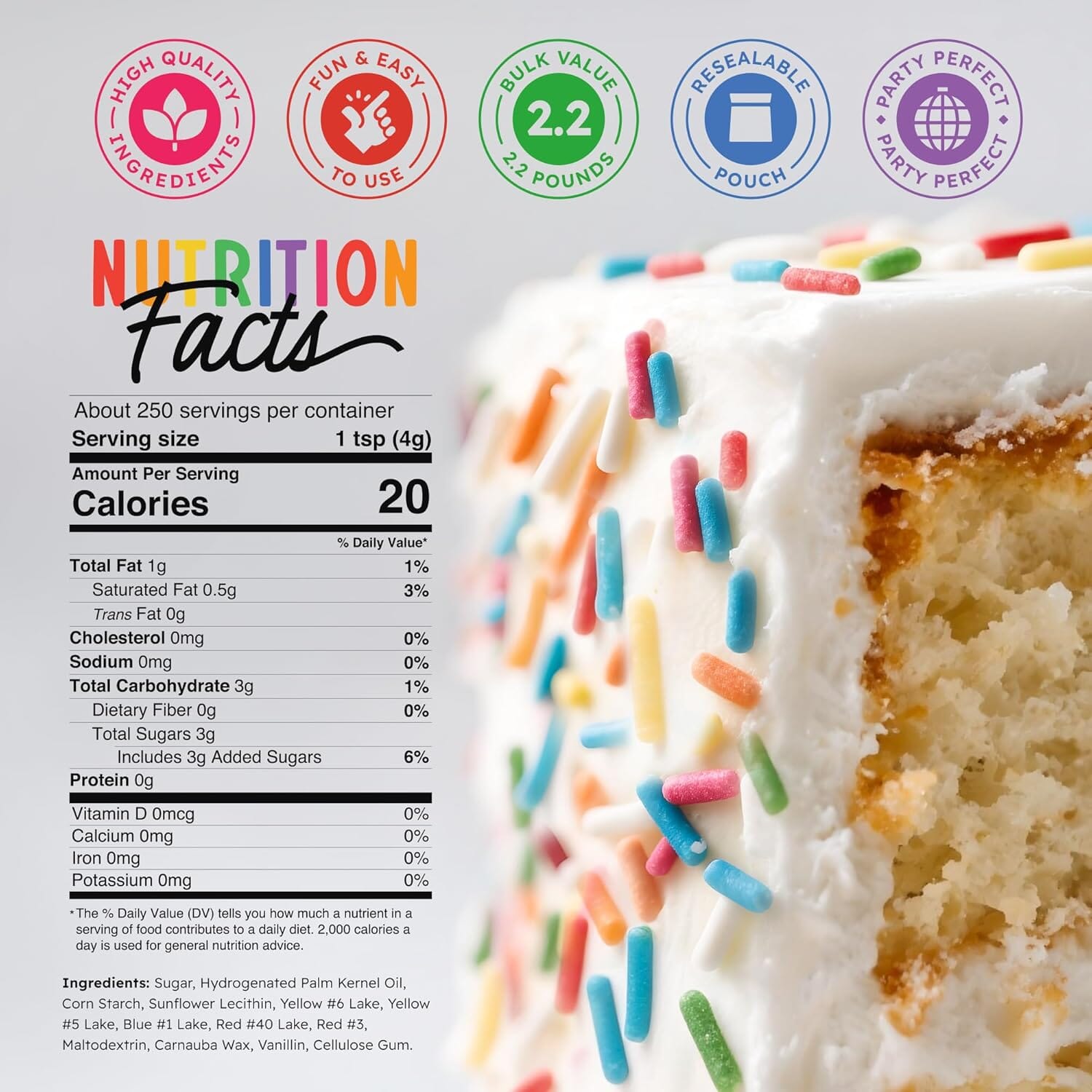 Snackathon Sprinkles for Baking & Decorating, Rainbow Sprinkles, 2.2 LB Bulk Rainbow Jimmies in Resealable Pouch