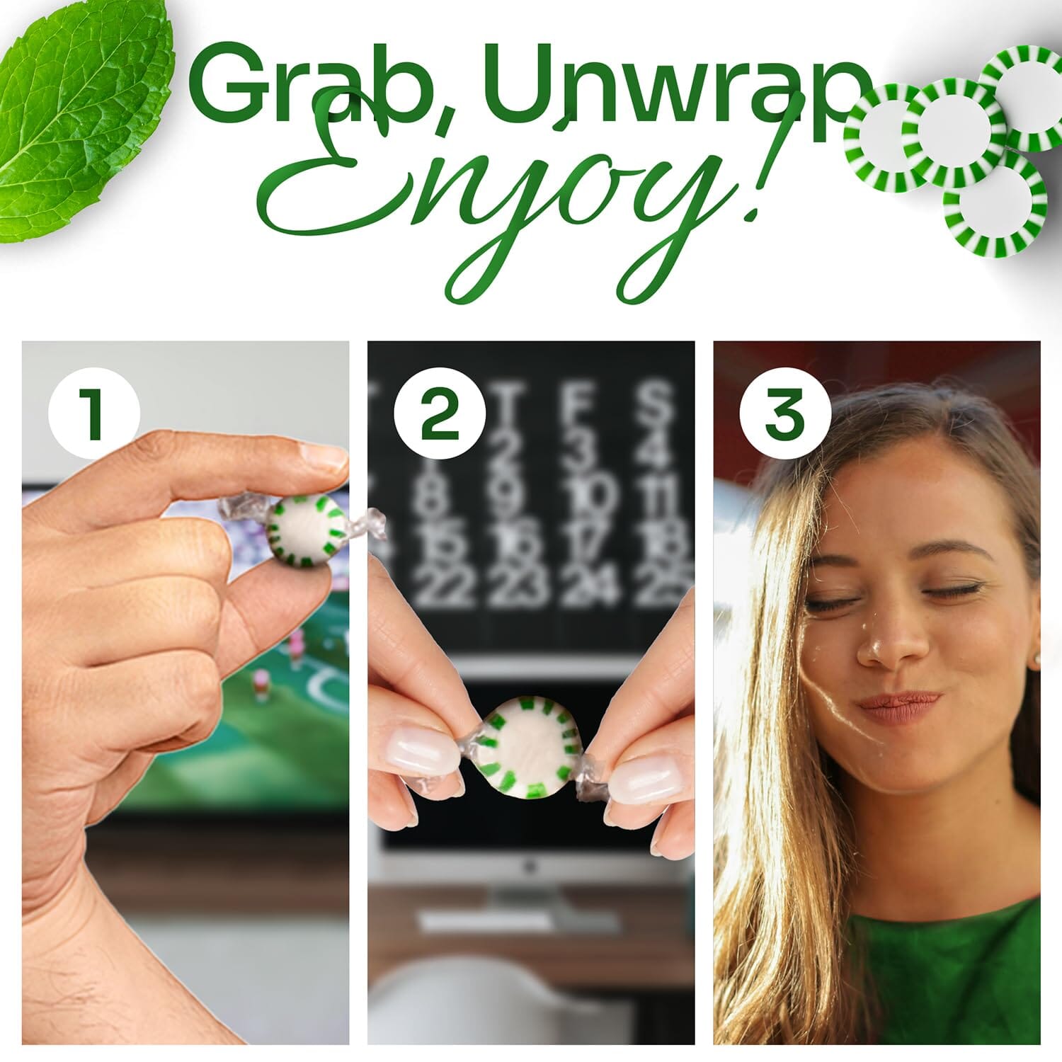 Snackathon Starlight Spearmint Candy – Individually Wrapped Mints (2 Pound Bag)