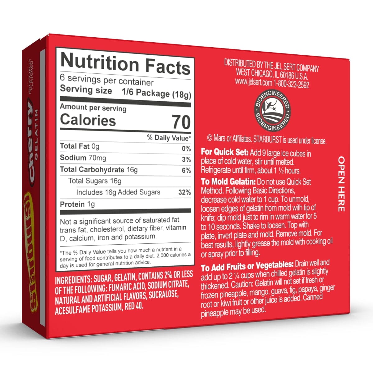 Starburst Cherry Gelatin Mix, 6 Servings, 3.91 oz Cardboard Box