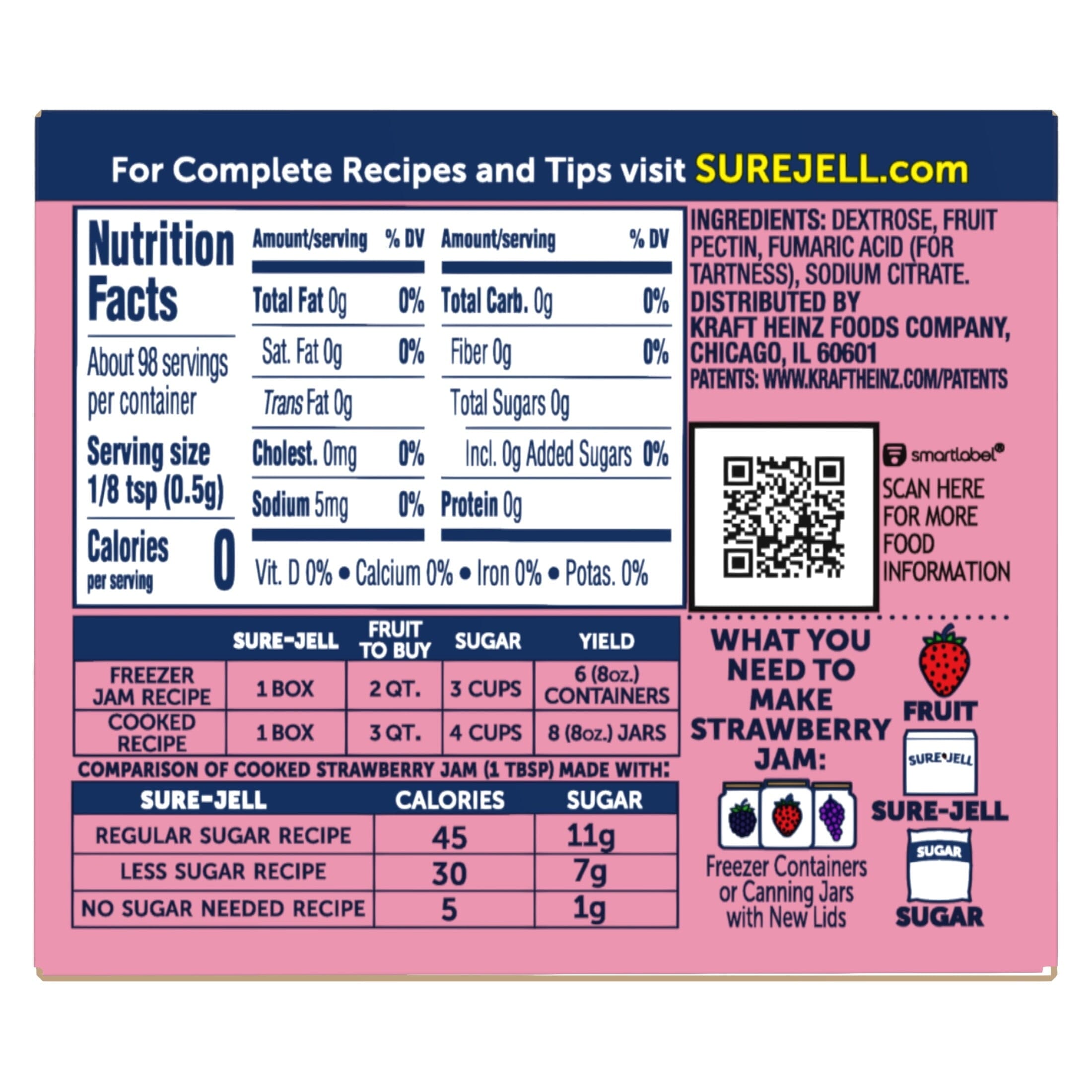 Sure-Jell Premium Fruit Pectin for Less or No Sugar Needed Recipes, 1.75 Ounce