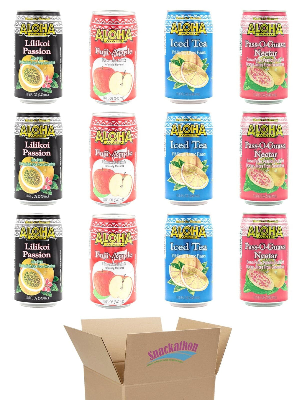 Aloha Maid Drinks, Signature Variety Pack, 4 Flavors, 3 Cans per Flavor, Total 12 Cans