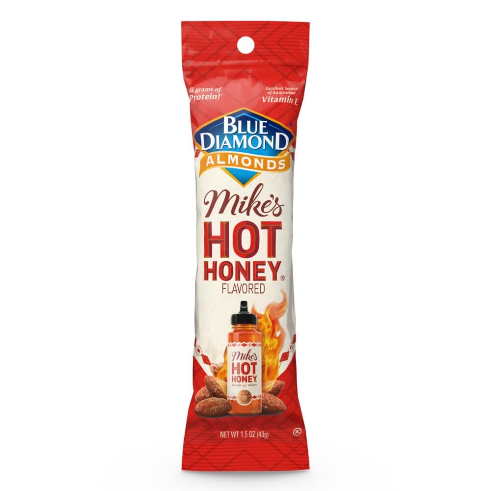 Blue Diamond Almonds, Made with Mike’s Hot Honey Infused with Chilies for a Perfect Sweet and Spicy Snack Nut Combination, Pack of 12, 1.5oz. Servings