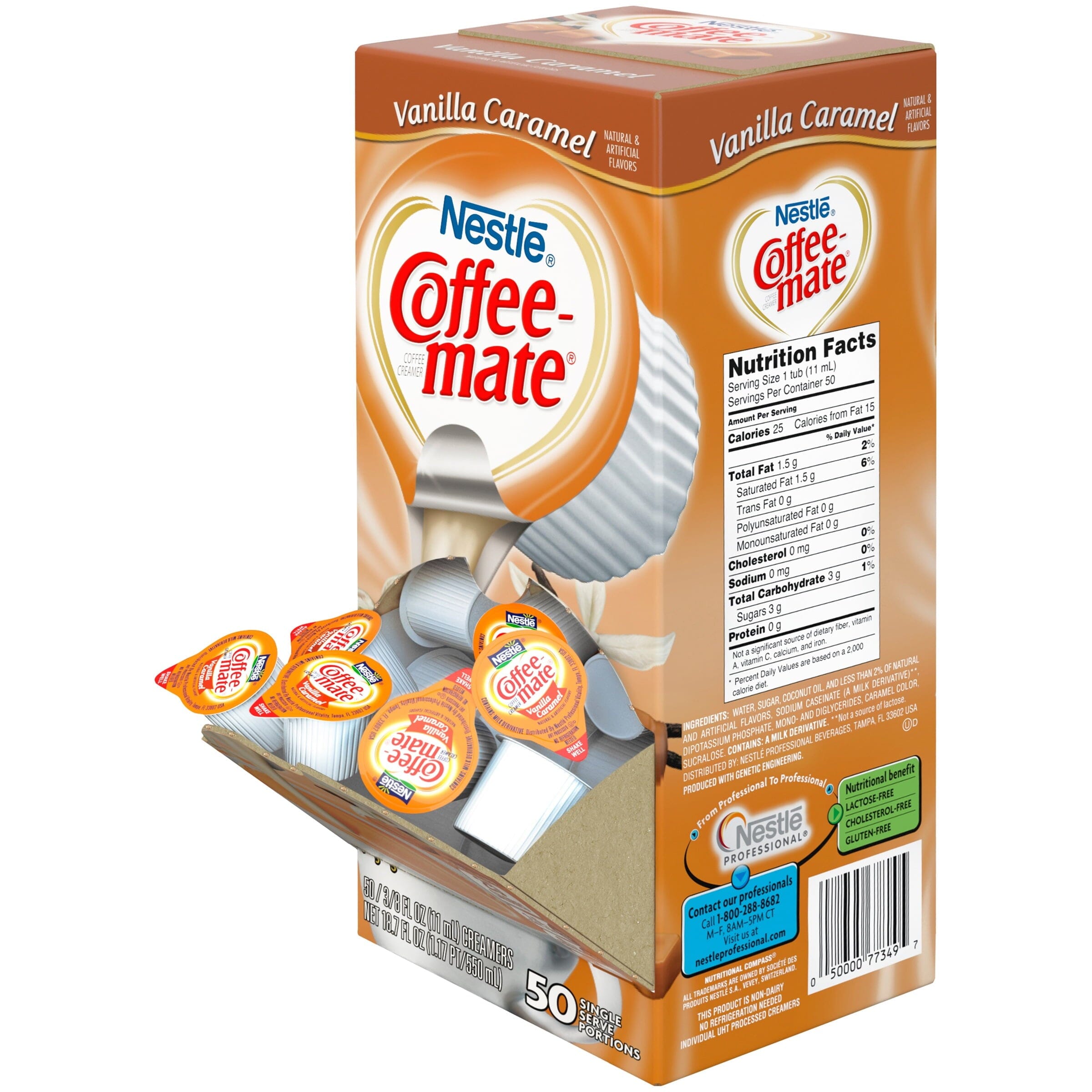 Coffee Mate Vanilla Caramel Liquid Coffee Creamer Singles, Lactose-Free Creamer, 0.375 Fl Oz, 50 Ct