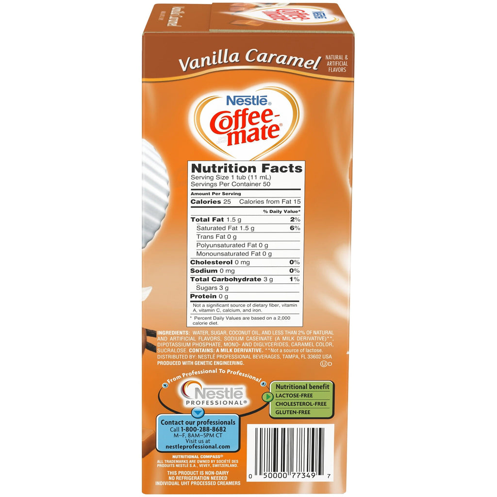 Coffee Mate Vanilla Caramel Liquid Coffee Creamer Singles, Lactose-Free Creamer, 0.375 Fl Oz, 50 Ct