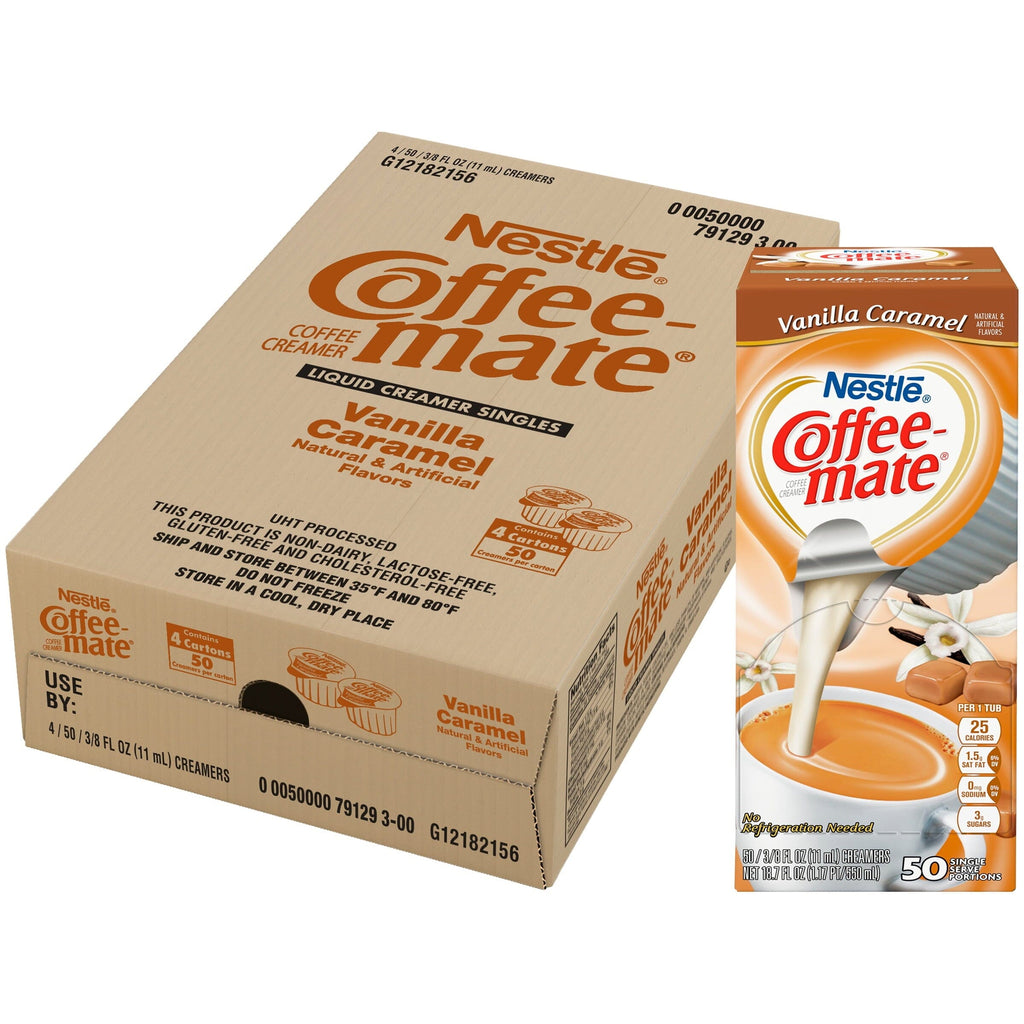 Coffee Mate Vanilla Caramel Liquid Coffee Creamer Singles, Lactose-Free Creamer, 0.375 Fl Oz, 50 Ct