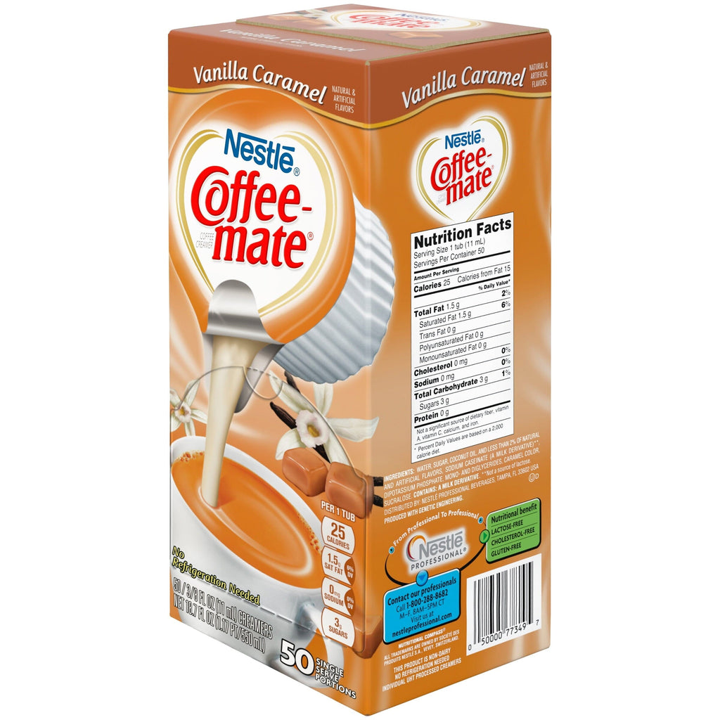 Coffee Mate Vanilla Caramel Liquid Coffee Creamer Singles, Lactose-Free Creamer, 0.375 Fl Oz, 50 Ct
