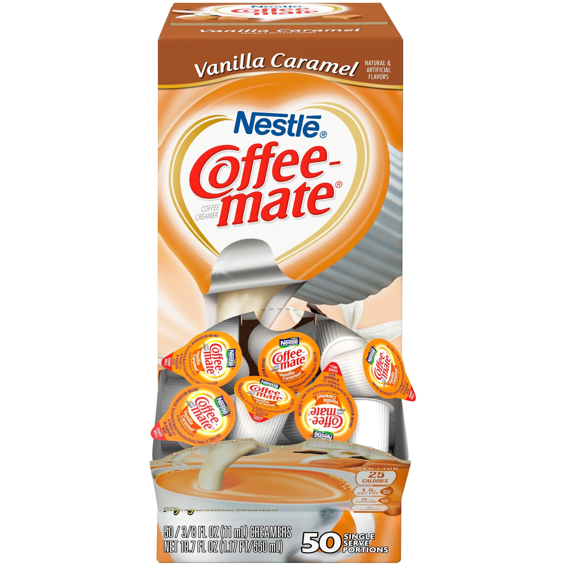 Coffee Mate Vanilla Caramel Liquid Coffee Creamer Singles, Lactose-Free Creamer, 0.375 Fl Oz, 50 Ct