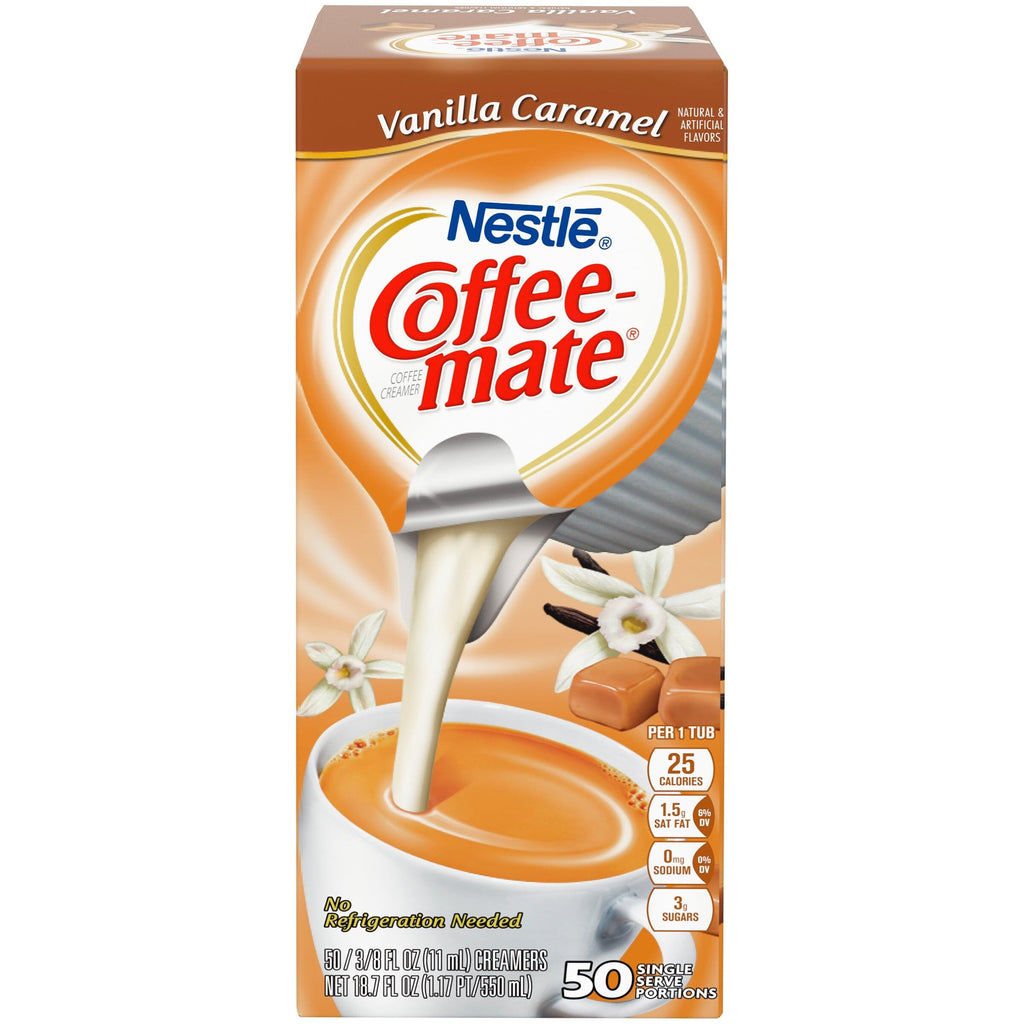 Coffee Mate Vanilla Caramel Liquid Coffee Creamer Singles, Lactose-Free Creamer, 0.375 Fl Oz, 50 Ct