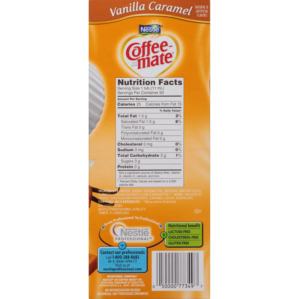 Coffee Mate Vanilla Caramel Liquid Coffee Creamer Singles, Lactose-Free Creamer, 0.375 Fl Oz, 50 Ct