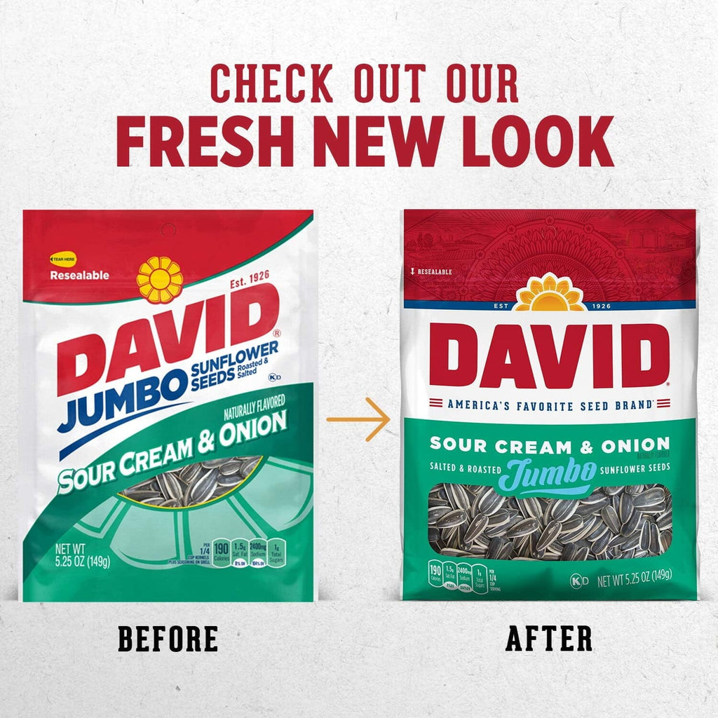DAVID Sour Cream & Onion Jumbo Sunflower Seeds, Keto Friendly, 5.25-oz. Resealable Bag 5.25 Ounce (Pack of 1)