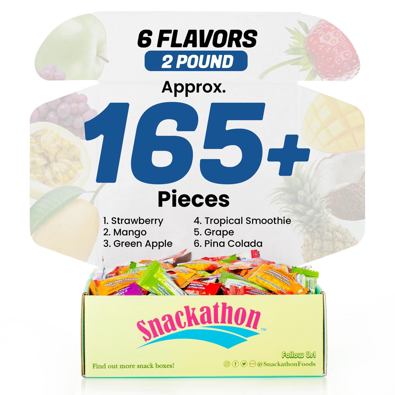 Hi Chew 6 Flavors, Bulk 165+ Pieces, 2 Pound (Hi Chew Fruit Strawberry, Mango, Green Apple, Grape, Tropical Smoothie, Pina Colada)