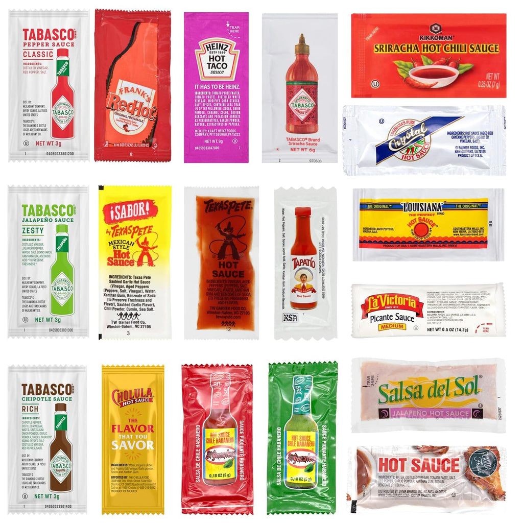Snackathon Hot Sauce Packet Variety (18 Flavors, 180 Packets)