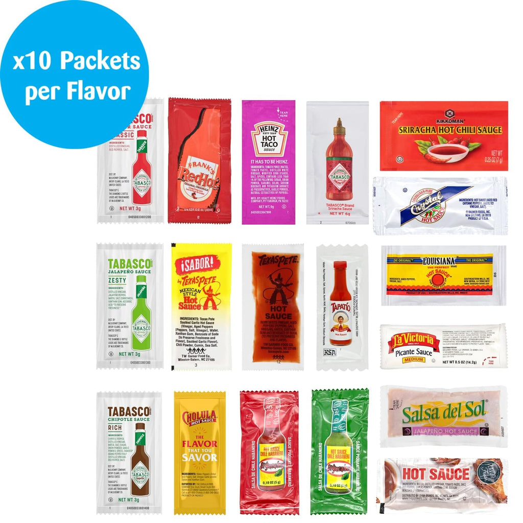 Snackathon Hot Sauce Packet Variety (18 Flavors, 180 Packets)
