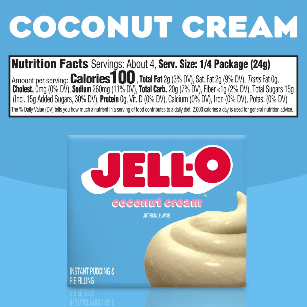 Jell-O Coconut Cream Artificially Flavored Instant Pudding & Pie Filling Mix, 3.4 oz Box