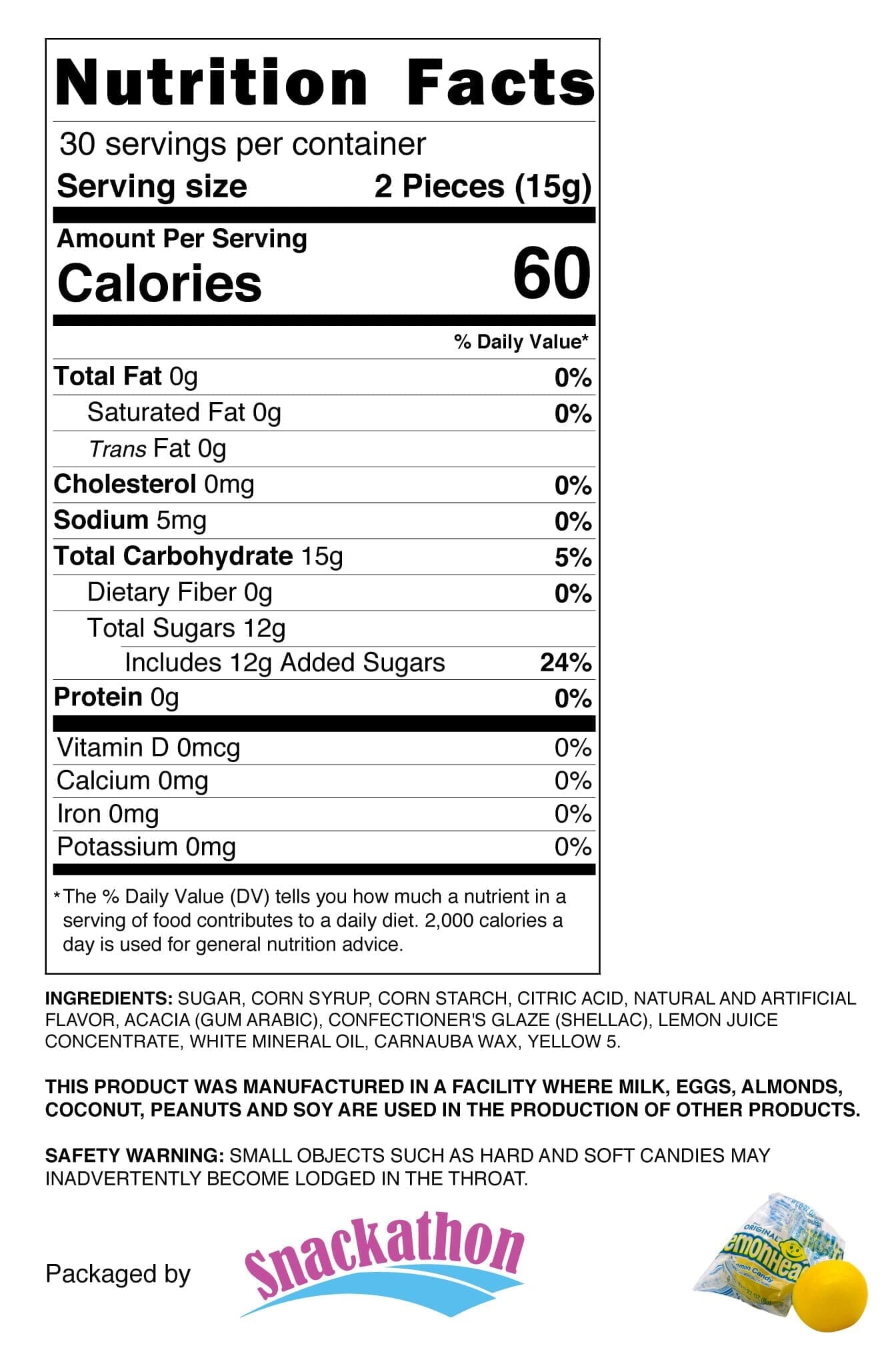 Lemonhead Original Lemon Hard Candy, Individually Wrapped Bulk Bag, 1 Pound