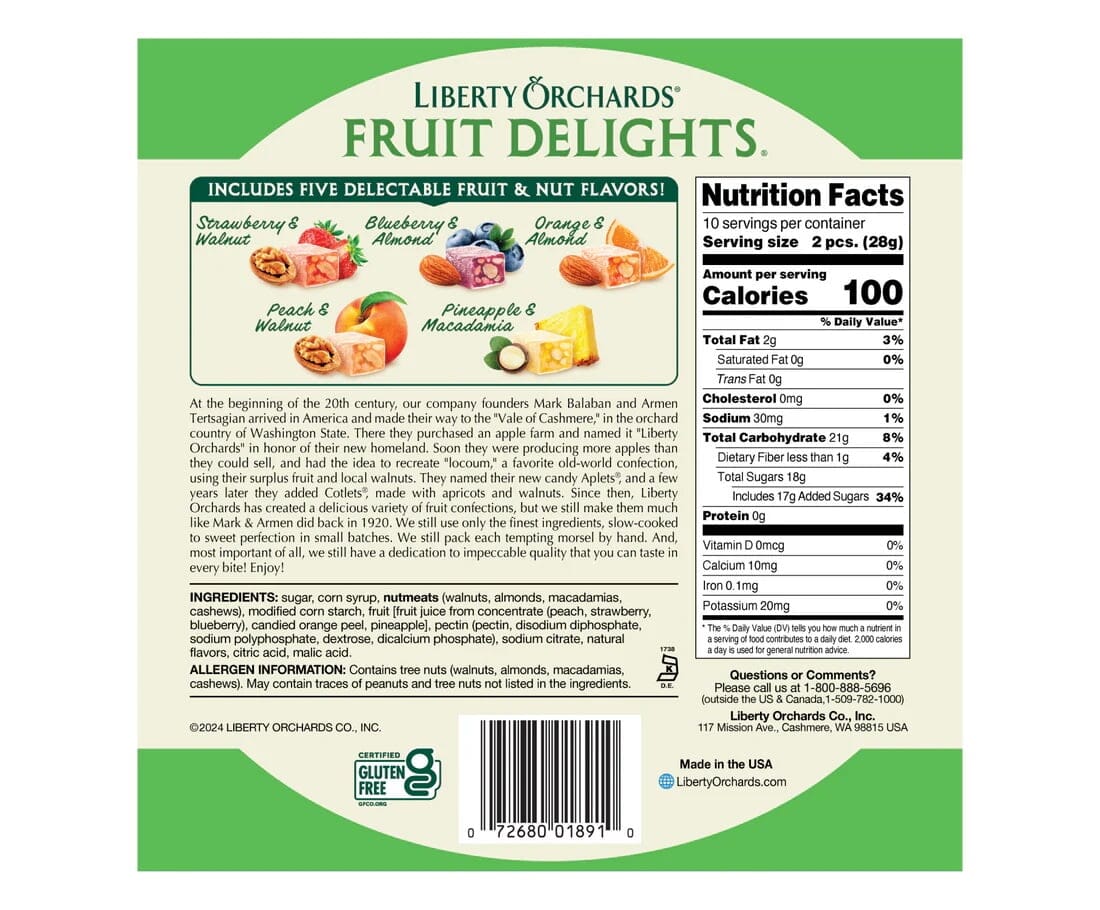 Liberty Orchards Fruit Delights Variety Mix, 1 Pound, 32 Pieces