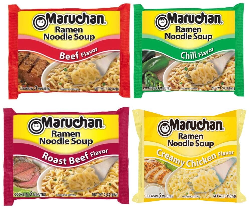 Maruchan, Ramen Creamy Chicken, Roast Beef, Chili, and Beef Noodles Variety Pack Soup, 3 Oz, 12 Ct