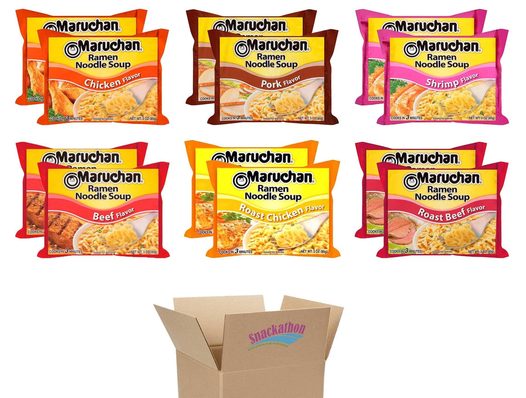 Maruchan Ramen Noodle Soup Variety, 6 Flavors, 3 Ounce, 2 Packages each Flavor, Total 12 Packages (Chicken, Shrimp, Beef, Pork, Roast Chicken, Roast Beef)