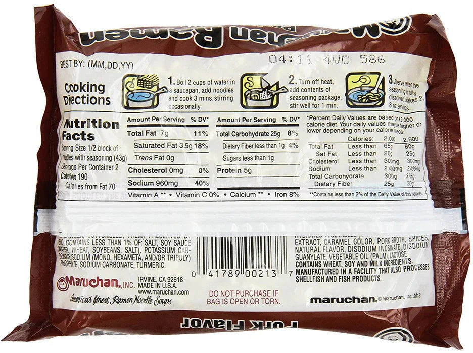 Maruchan Ramen, Pork, 3-Ounce Packages