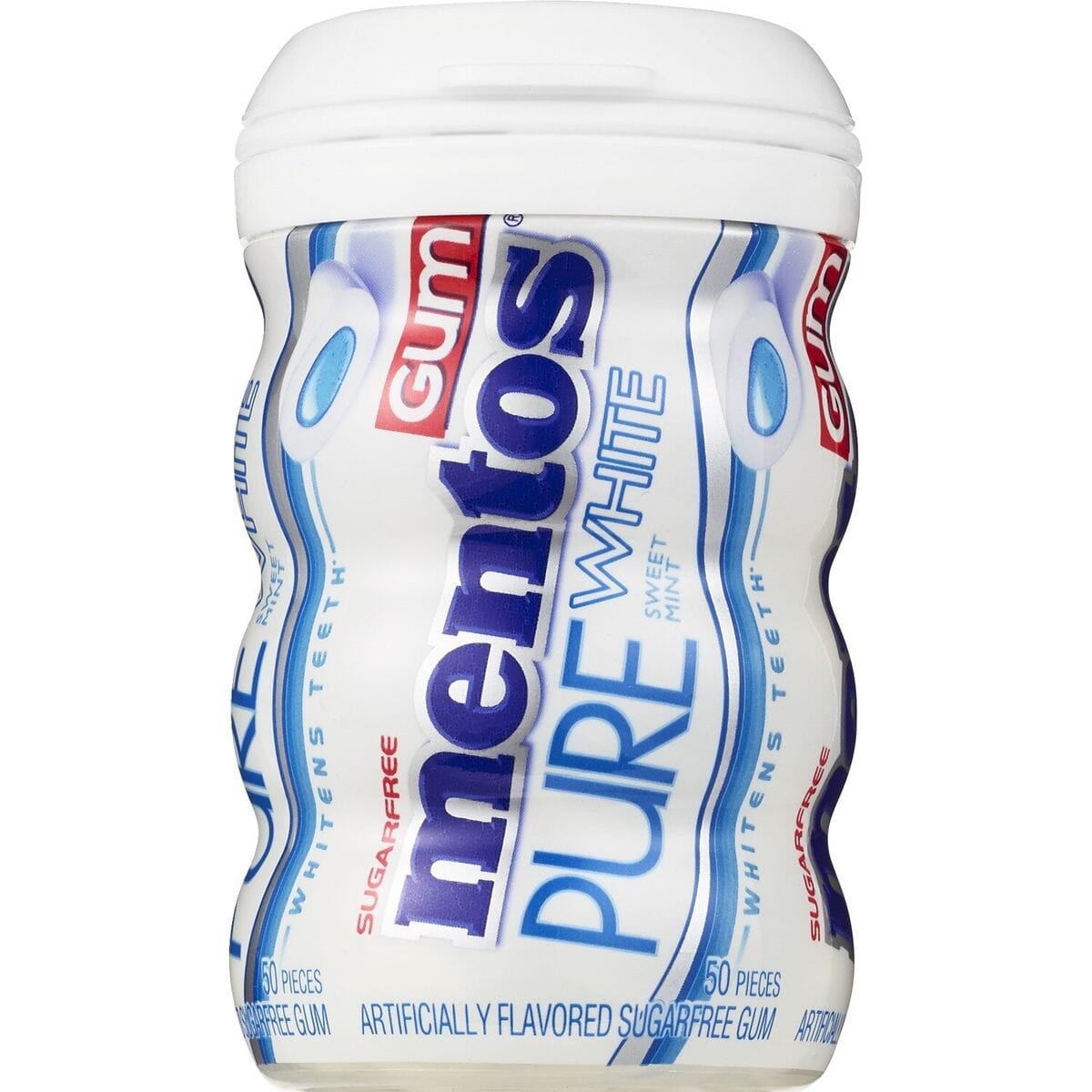 Mentos Gum Sugar Free, Pure White Sweet Mint, 50 Piece