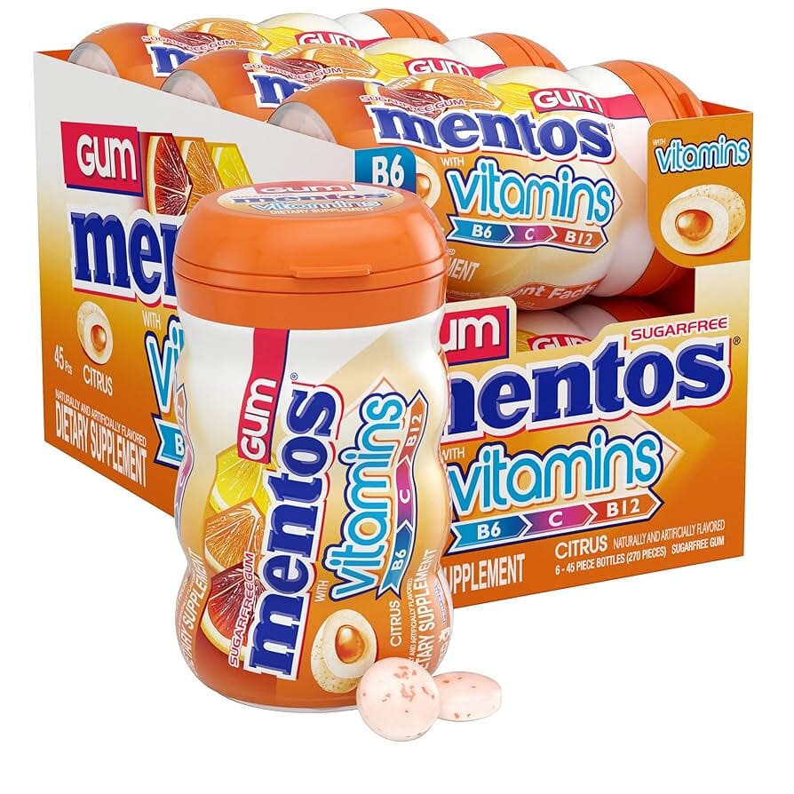 Mentos Gum Sugar Free, Vitamins Citrus, 45 Piece