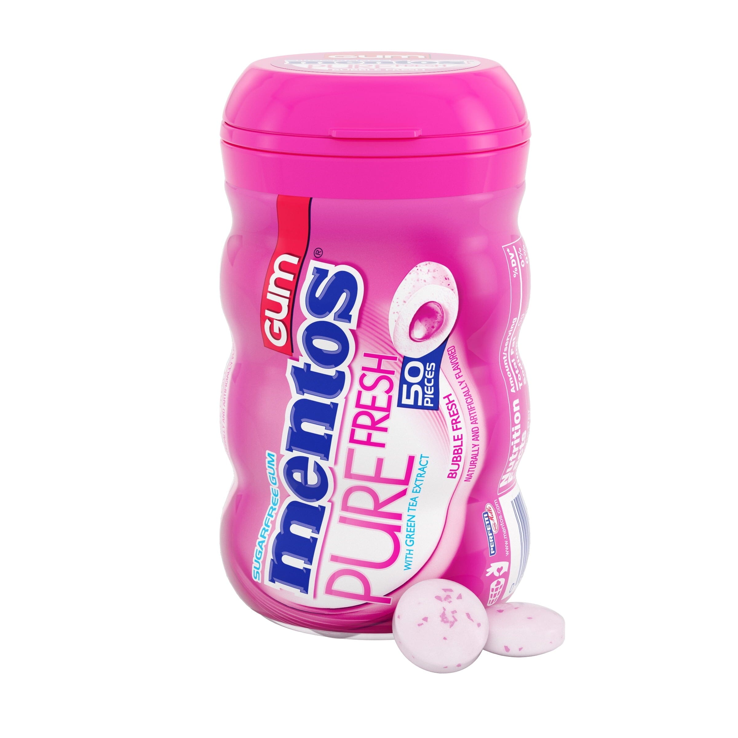 Mentos Pure Fresh Sugar-Free Chewing Gum with Xylitol, Bubble Fresh, Regular Size, 50 Count