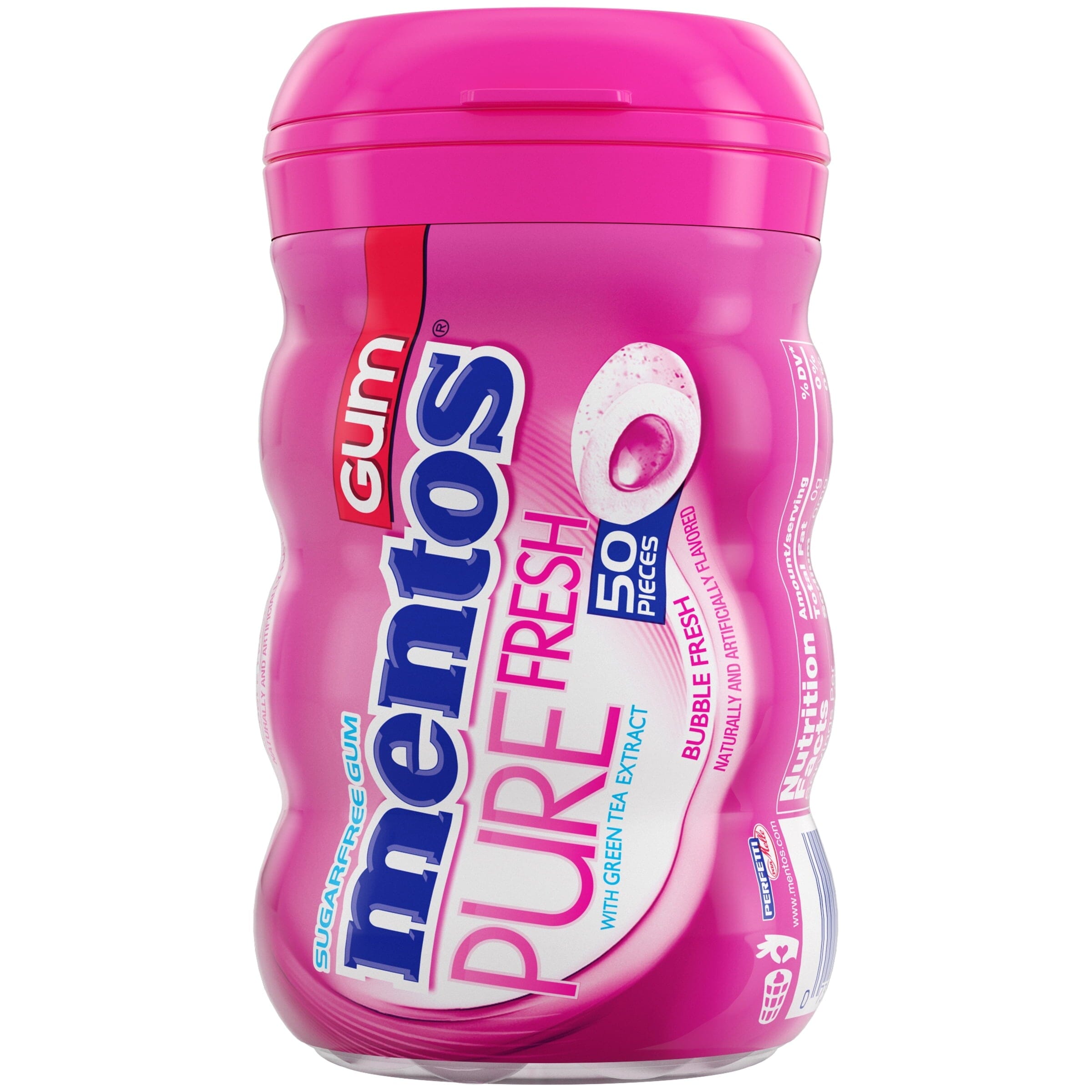 Mentos Pure Fresh Sugar-Free Chewing Gum with Xylitol, Bubble Fresh, Regular Size, 50 Count