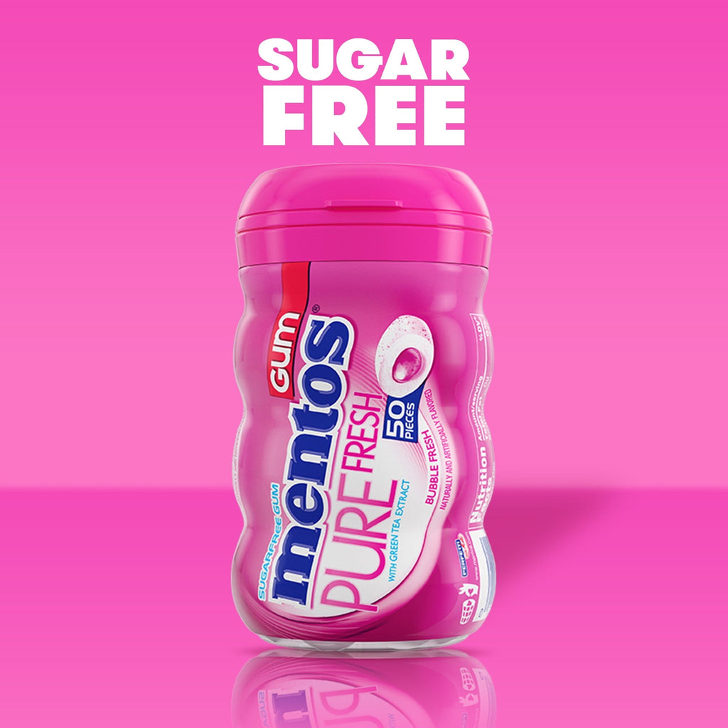 Mentos Pure Fresh Sugar-Free Chewing Gum with Xylitol, Bubble Fresh, Regular Size, 50 Count