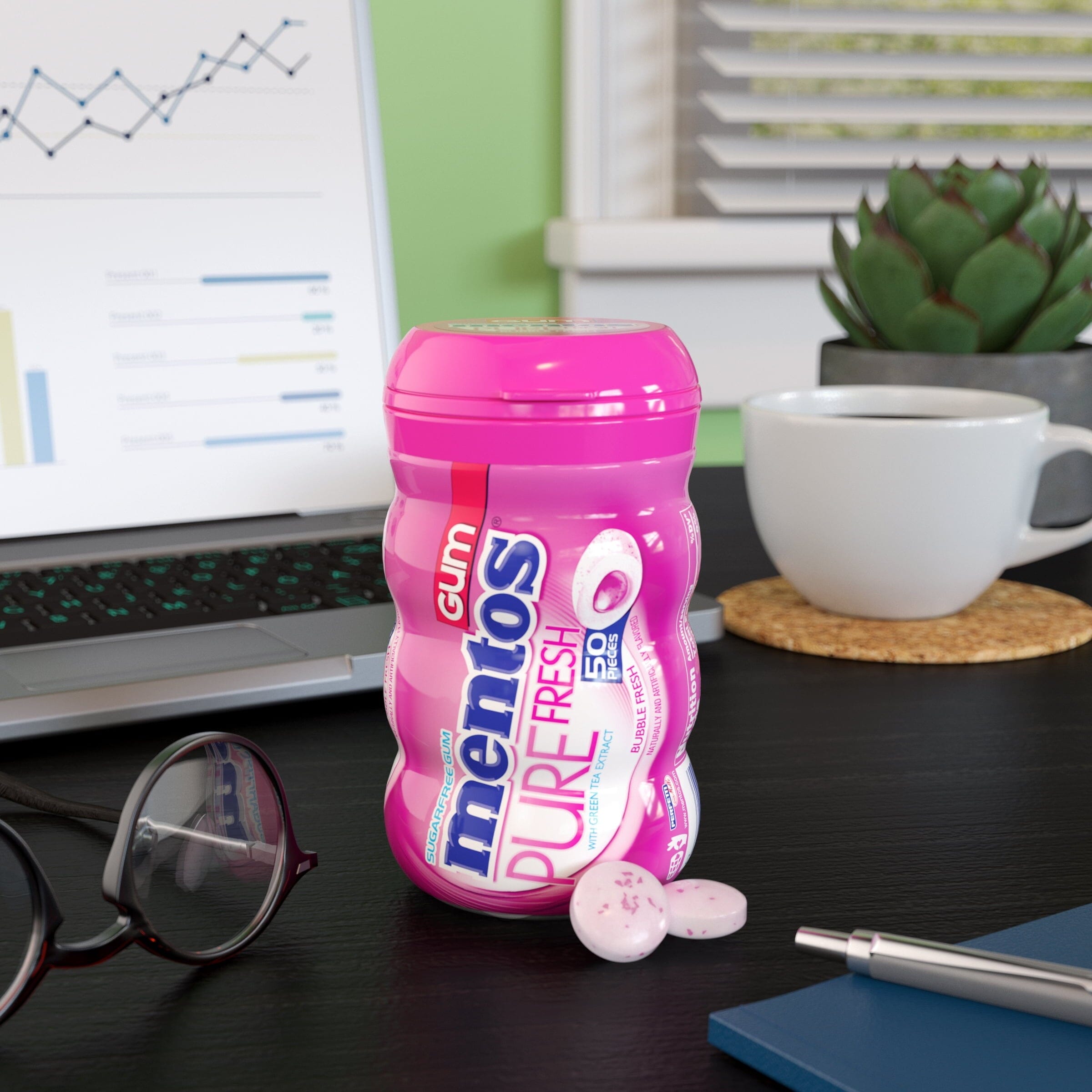 Mentos Pure Fresh Sugar-Free Chewing Gum with Xylitol, Bubble Fresh, Regular Size, 50 Count