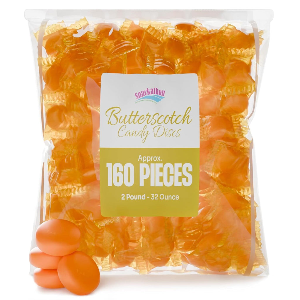 Snackathon Butterscotch Hard Discs Candy – Individually Wrapped Bulk Bags, 2 Pound