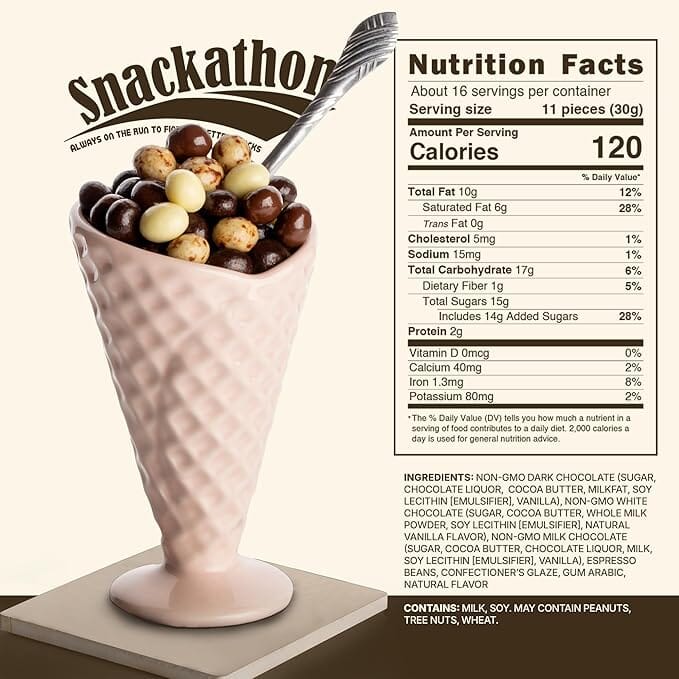 Snackathon Chocolate Covered Espresso Beans, 4 Chocolate Blend, 1 Pound