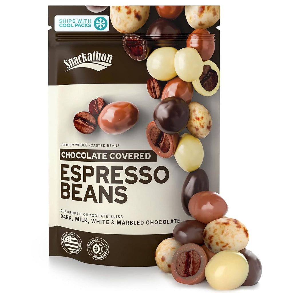 Snackathon Chocolate Covered Espresso Beans, 4 Chocolate Blend, 1 Pound