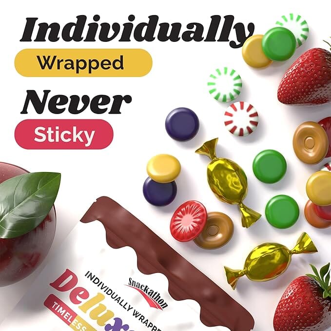 Snackathon Deluxe Mix - Old-Fashioned Hard Candy Assortment, Individually Wrapped (Peppermint, Spearmint, Strawberry, Cinnamon, Butterscotch, Fruit & More), 1 lb Resealable Pouch, Approx. 80 Pieces