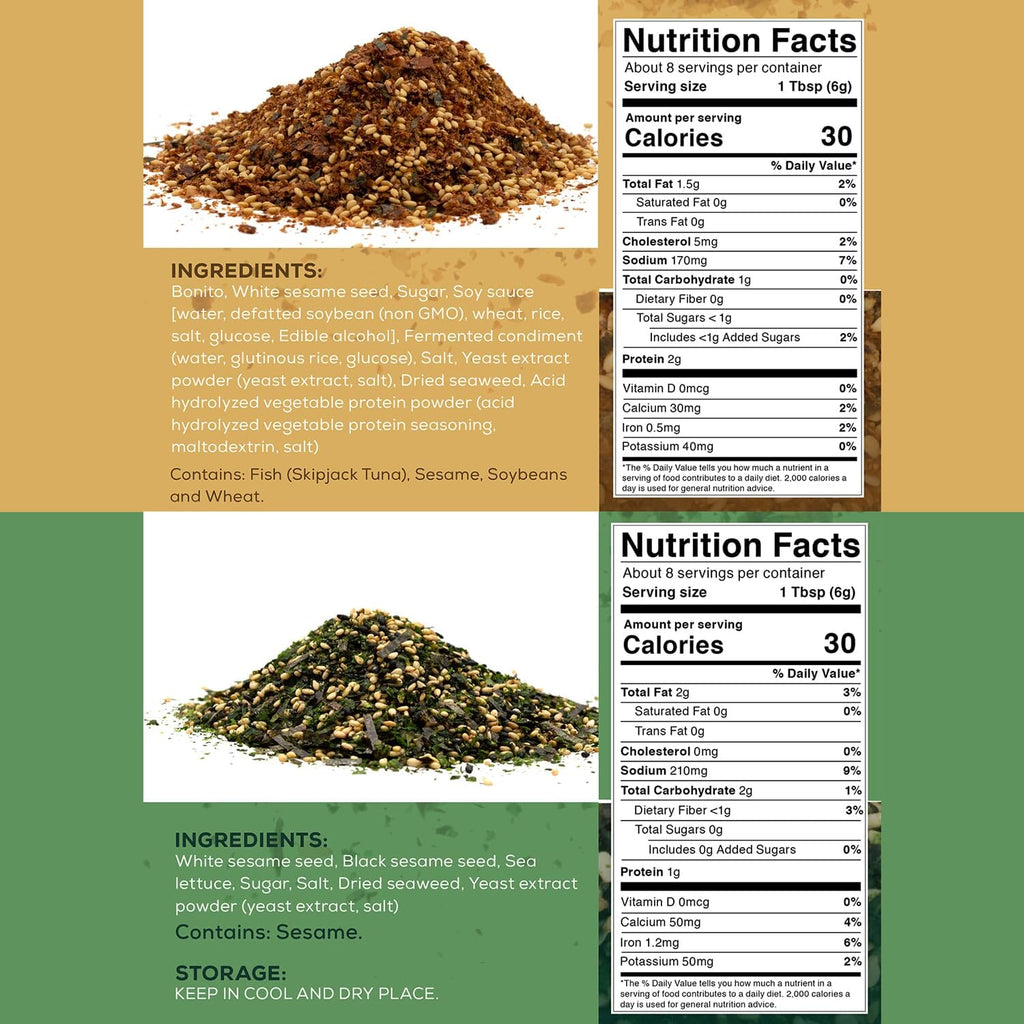 Snackathon Furikake Rice Seasoning, Japanese Spices Topper for Rice Ball, Salad, Stir Fried Vegetables (Pack of 2, Nori Katsuo)