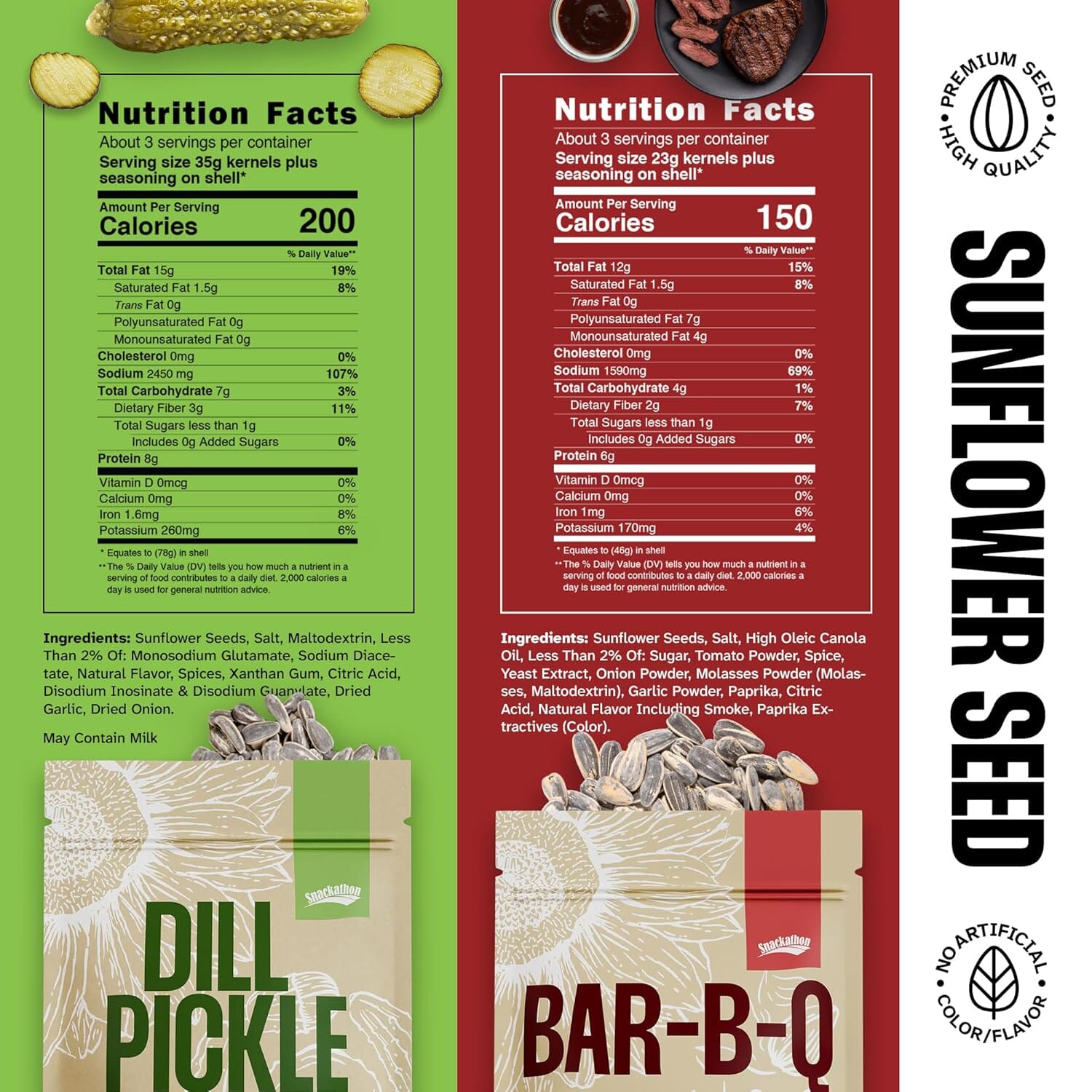 Snackathon In-Shell Roasted Sunflower Seeds – 4 Flavor Variety Pack (Original, Ranch, BBQ, Dill Pickle), 4 Resealable Bags, Premium Snack