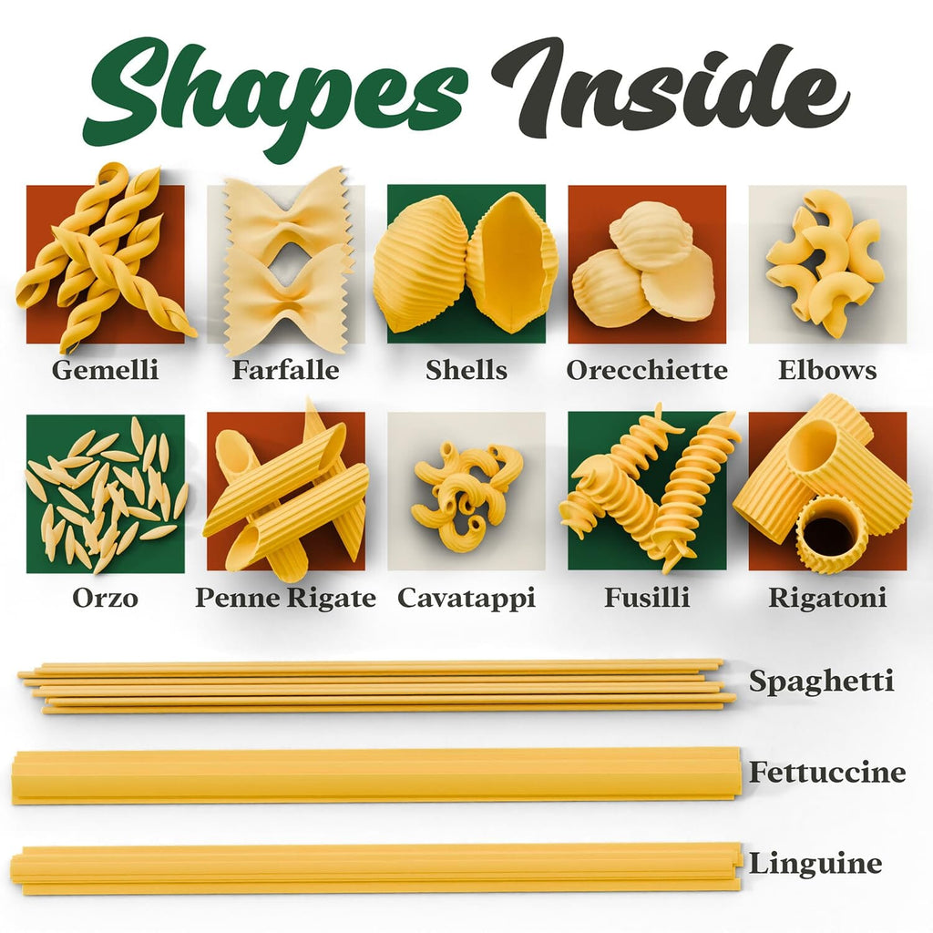 Snackathon Italian Pasta Assortment Box, Variety Shapes, Made in Italy, Gift-Ready for Home Chefs & Pasta Lovers