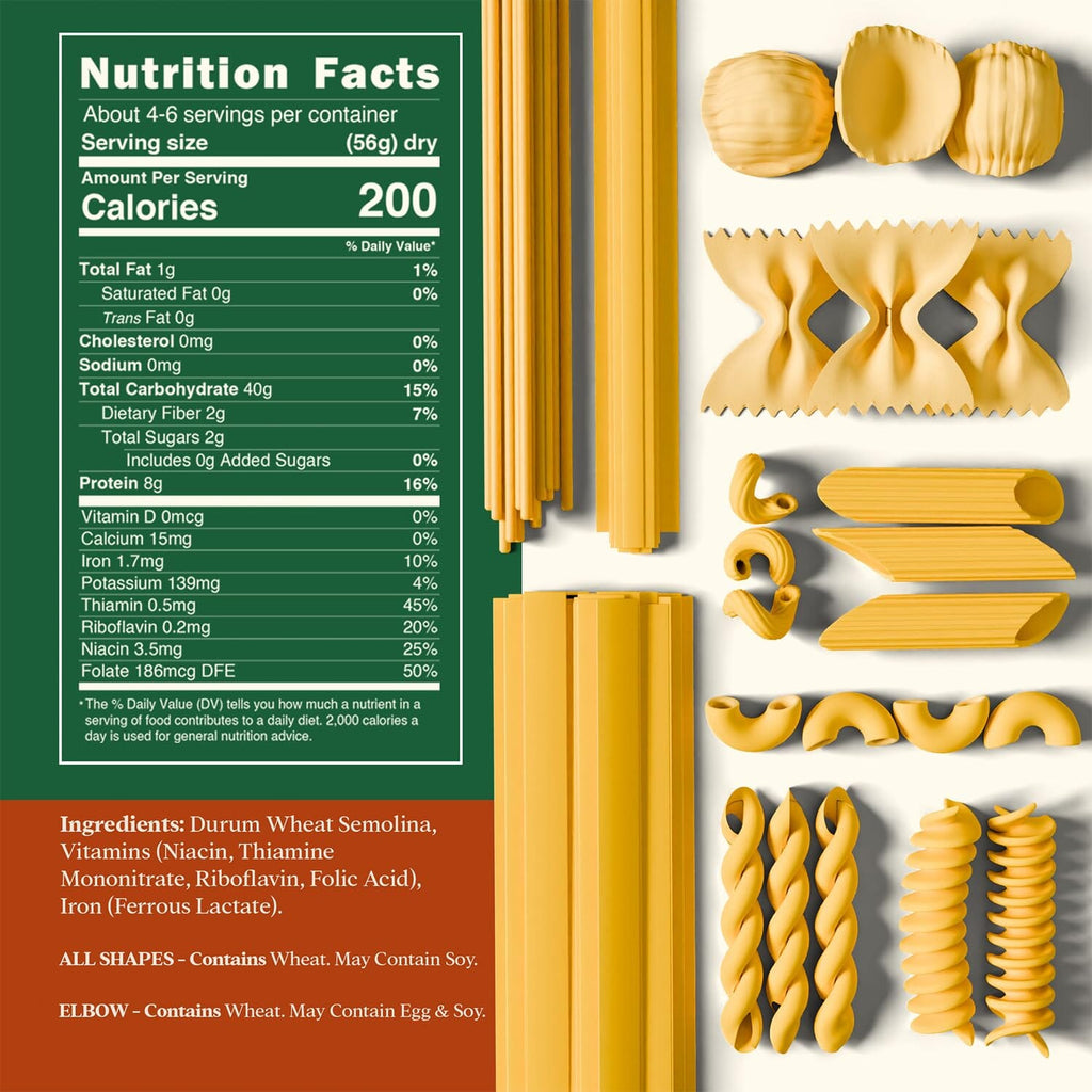 Snackathon Italian Pasta Assortment Box, Variety Shapes, Made in Italy, Gift-Ready for Home Chefs & Pasta Lovers