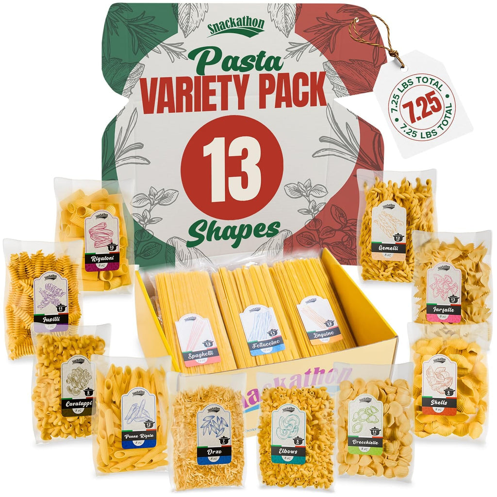 Snackathon Italian Pasta Assortment Box, Variety Shapes, Made in Italy, Gift-Ready for Home Chefs & Pasta Lovers