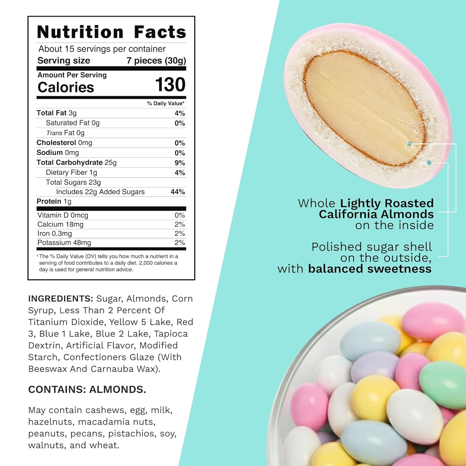 Snackathon Jordan Almonds, Assorted Pastel Candy-Coated Almonds, 1 LB Resealable Bag