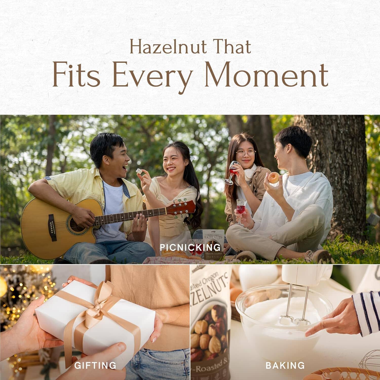 Snackathon Roasted Oregon Hazelnuts, Unsalted, Dry Roasted, Whole Filberts, Premium Natural Nuts Grown in USA, 1 LB Resealable Bag, Healthy Snack, Ideal for Baking, Nut Butters & Recipes