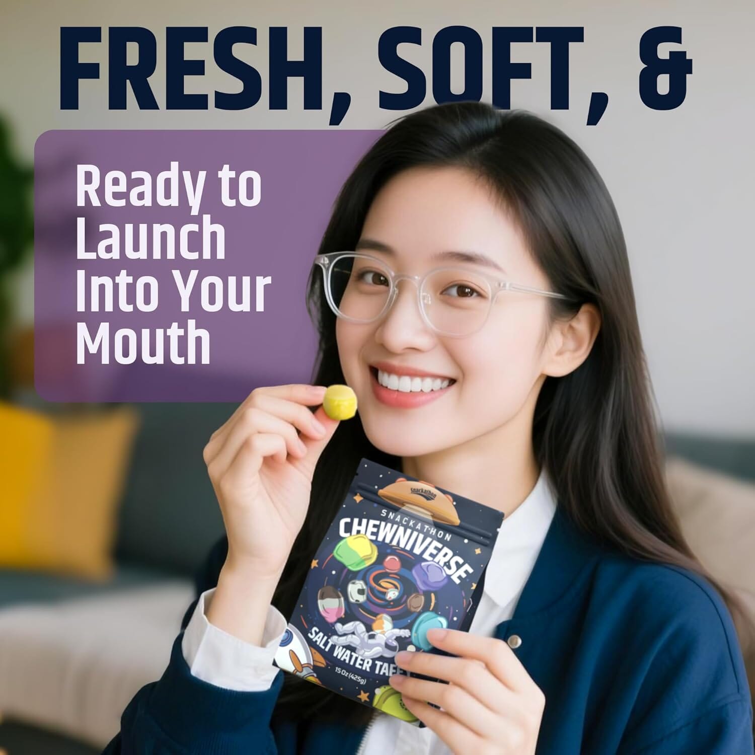 Snackathon Salt Water Taffy Assorted Mix – Chewniverse Edition, 10 Flavor Variety, Individually Wrapped Soft & Chewy Gourmet Candy, Unique 7 oz Themed Bag for Gifting