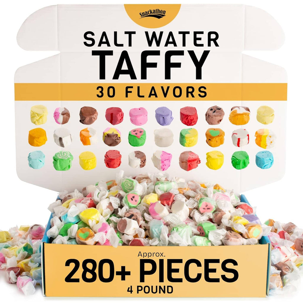 Snackathon Salt Water Taffy Assorted Mix – Flavor Variety, Bulk 2 LB Family Size, Soft & Chewy Gourmet Candy, Individually Wrapped Pieces
